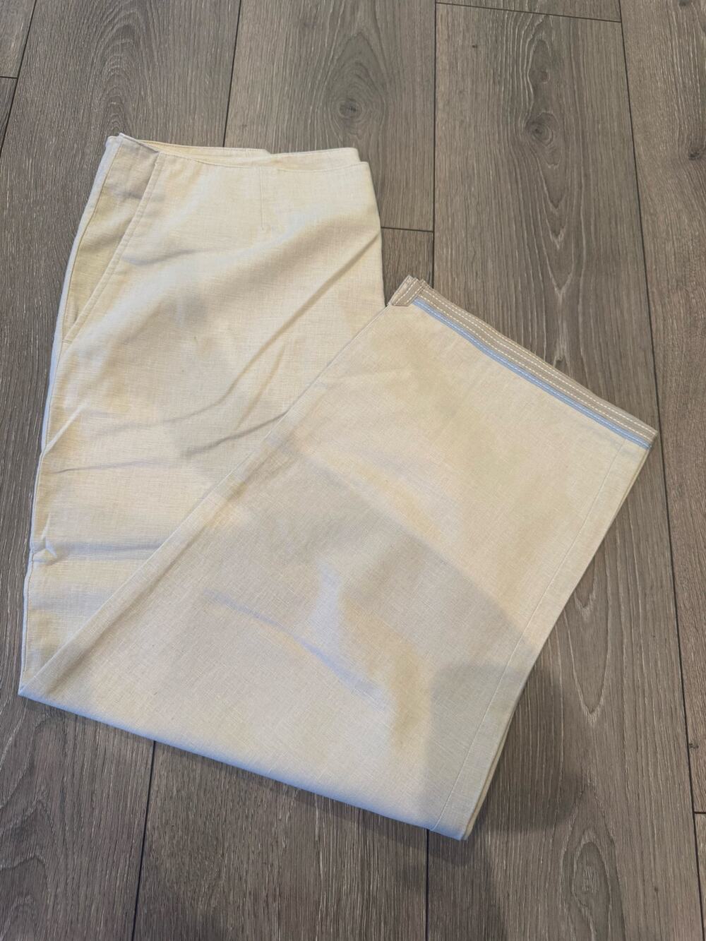 JH Collectibles Linen Cotton Wide Leg Pants Size 14 Cream cropped